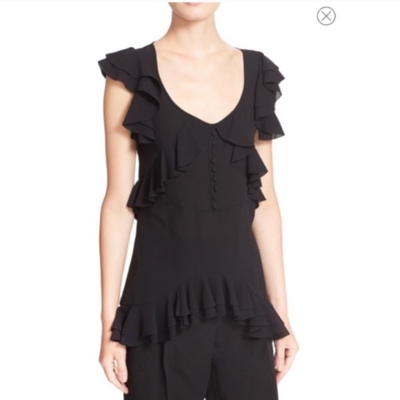 ALEXANDER McQUEEN Black Ruffle Trim Silk Blouse 6 - Picture 1 of 8